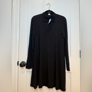 Garage V-Neck Jersey Long Sleeve T Shirt Dress - Black Size L